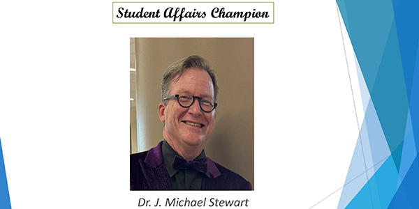 Graphic image featuring a headshot of Dr. Michael Stewart, his title, and the award won.